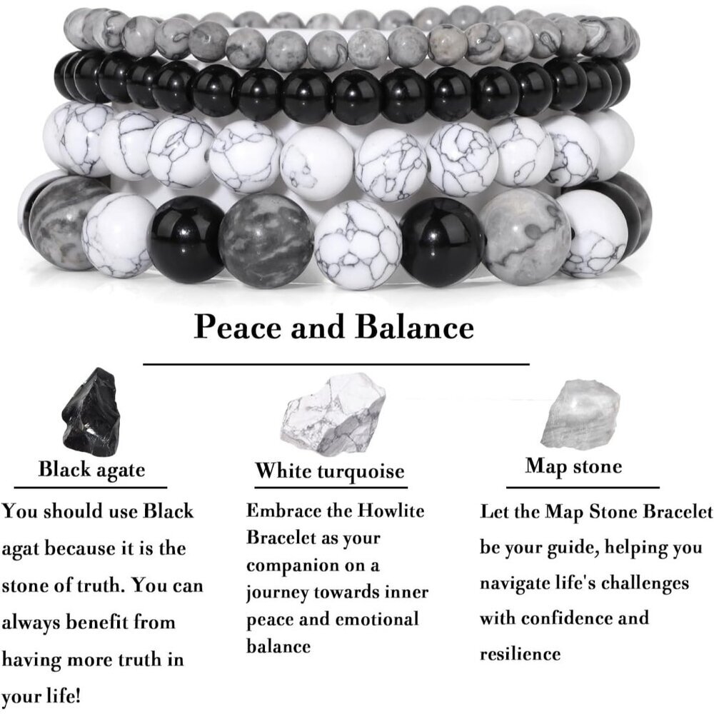 4pcs Beaded Bracelets for Women,Natural Healing Crystal Gemstones Bracelet,Anxie - Picture 4 of 7